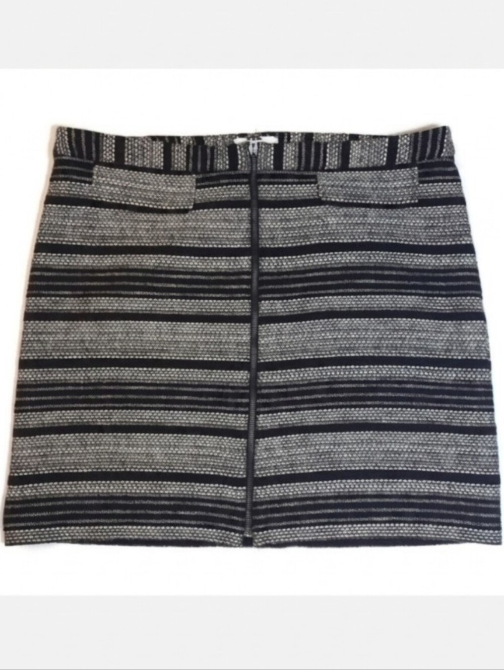 Reitmans Striped Tweed Mini Pencil Skirt Zippered Front Flap Pockets Size 13